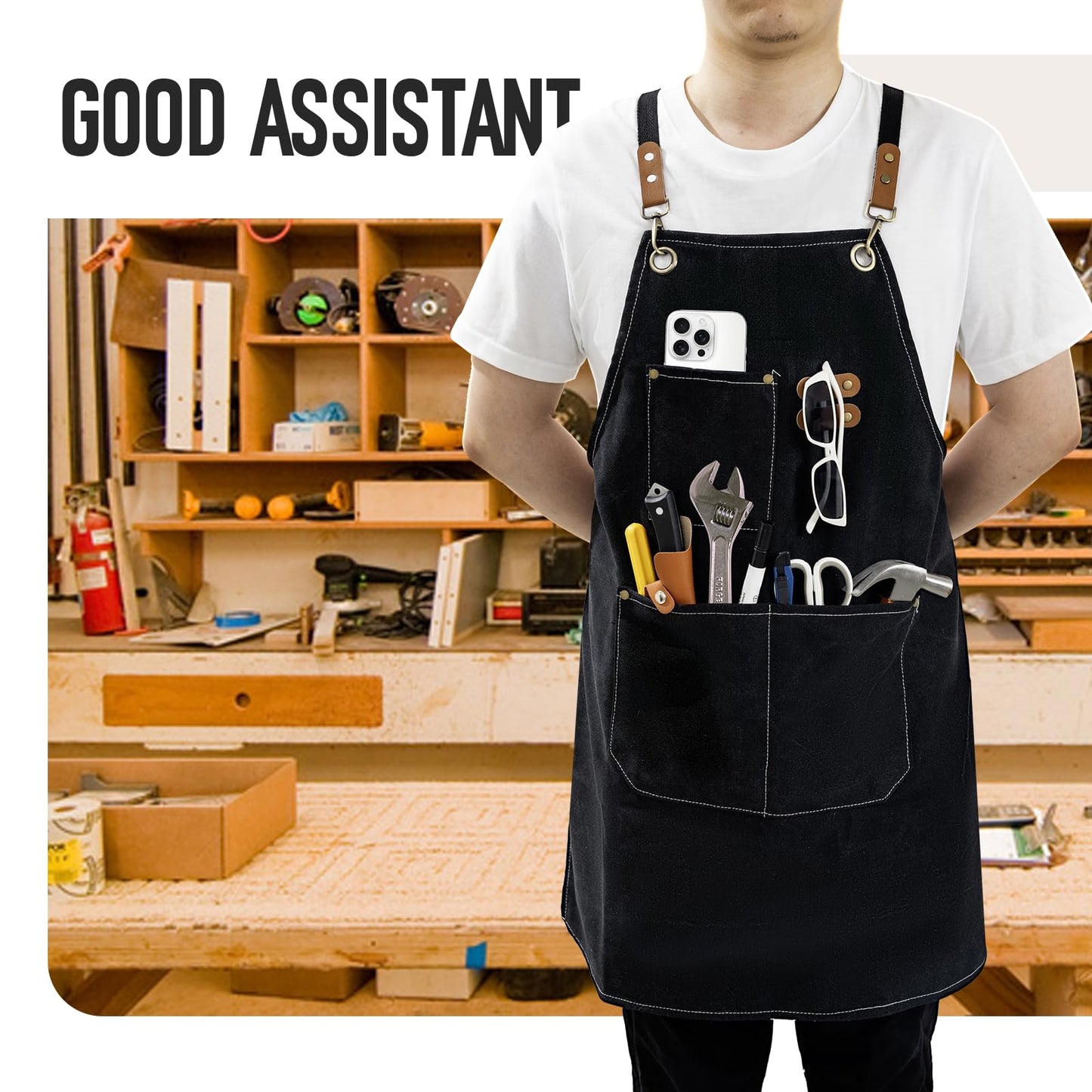 YELEGAI Aprons For Women Men With Large Pockets, Waterproof Cotton Chef Aprons For Cooking Server