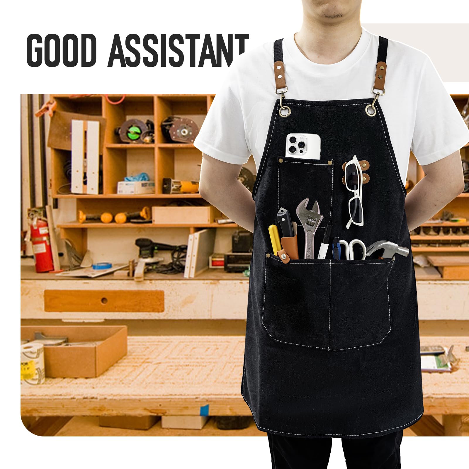 YELEGAI Aprons For Women Men With Large Pockets, Waterproof Cotton Chef Aprons For Cooking Server