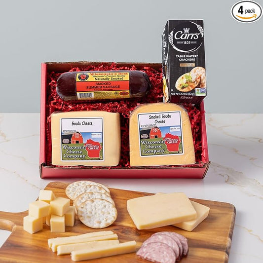 Wisconsin Cheese Company - Large Smoked Gouda Gift Box - 100% Wisconsin Original Gouda Cheese, Smoked Gouda Cheese, Sausage & Cracker Gift Box | Perfect for Parties, Charcuterie Boards and Birthday Gifts