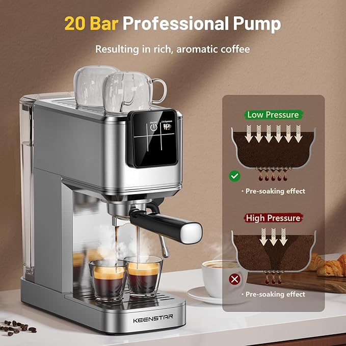 Espresso Coffee Machine with Milk Tank, 20Bar Hot & Iced Coffee Machine with Rapid Cold Brew, Touch Screen Espresso Maker with Steam Wand for Coffee Lover