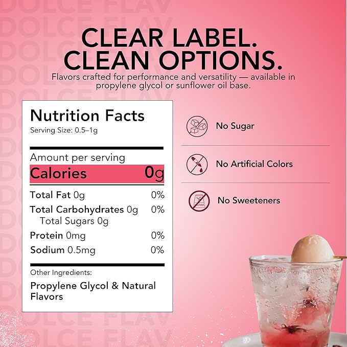 Dolce Flav Natural Lychee Extract ??2 Ounce Water-Soluble Kosher, Sugar-Free, Concentrated Exotic Lychee Flavoring for Beverages, Desserts & Baking, Includes Measured Dropper