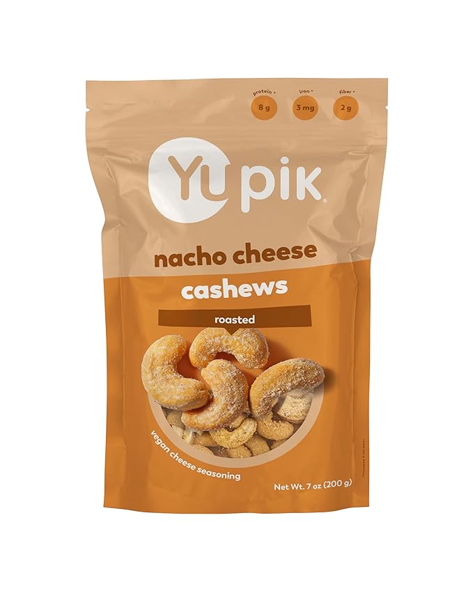 Yupik Nacho Cashews, 7 Oz, Kosher, Roasted Cashews with Vegan Cheese, Seasoned Nuts, Crunchy Savory Snack, Nacho Cheese Flavor, Perfect for Parties & Game Night