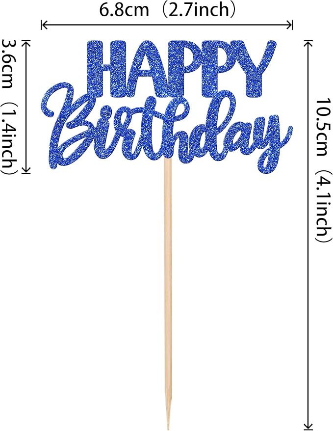 30 PCS Happy Birthday Cupcake Toppers Glitter Happy Birthday Cupcake Picks for Celebrating Birthday Anniversary Theme Party Cake Decorations Supplies Dark Blue