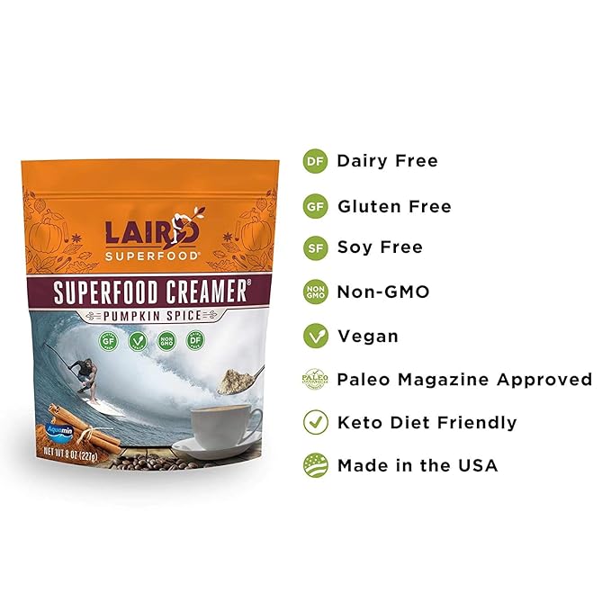 Laird Superfood Non-Dairy Original Superfood Pumpkin Spice with Real Pumpkin and Spices, Coconut Powder Coffee Creamer, Gluten Free, Non-GMO, Vegan, 8 oz. Bag, Pack of 1