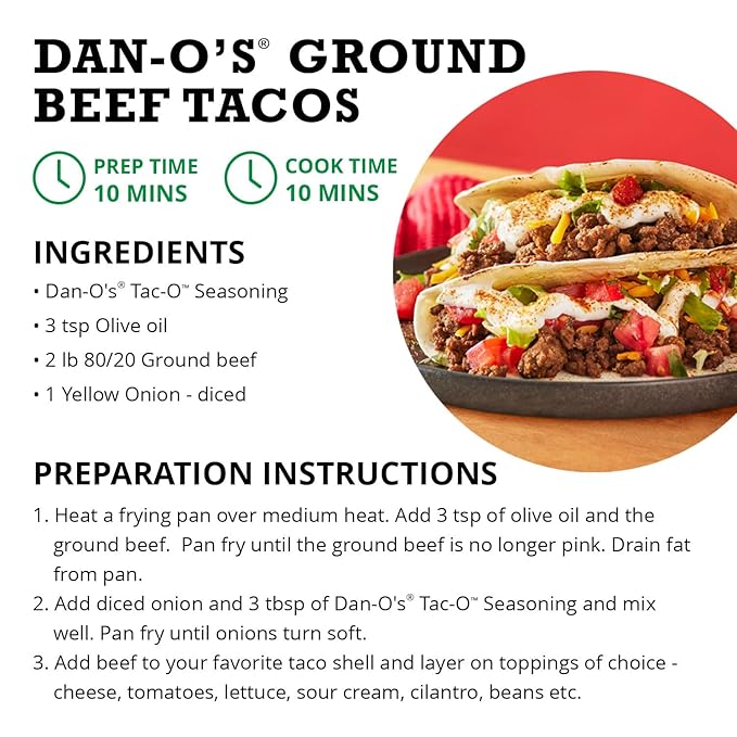 Dan-O's Tac-O Seasoning, 8.9 oz Bottle, All Purpose Taco Seasoning for Tacos, Quesadillas, Ground Beef, Guac and More, Sugar Free, Zero Calorie, Use this Spice Blend for a Flavorful Kick to Any Dish