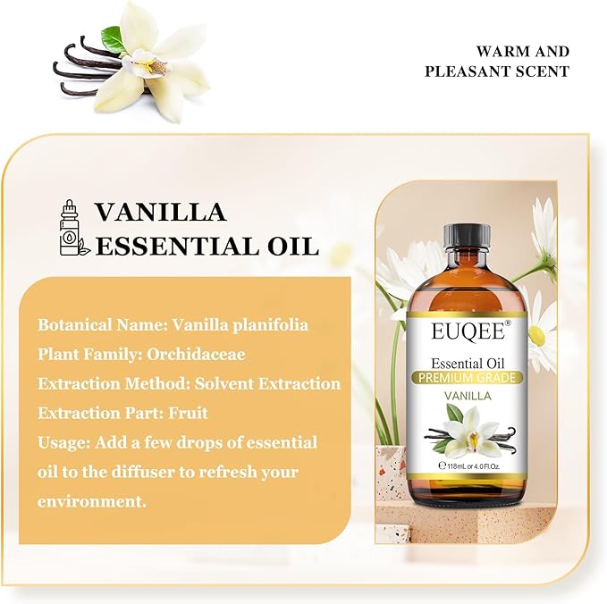 Vanilla Essential Oil 118 ml Premium Vanilla Oil with Glass Dropper, Great for Diffusers, Aromatherapy, Candle Making, DIY Soap - 4Fl.Oz