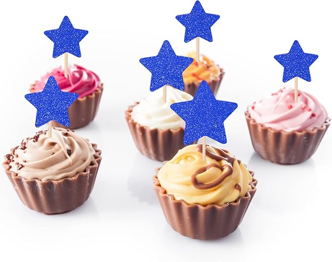 30 PCS Little Star Cupcake Toppers Glitter Twinkle Star Cupcake Picks Wedding Engagement Bridal Shower Baby Shower Birthday Party Cake Decorations Supplies Mixed Size Deep Blue