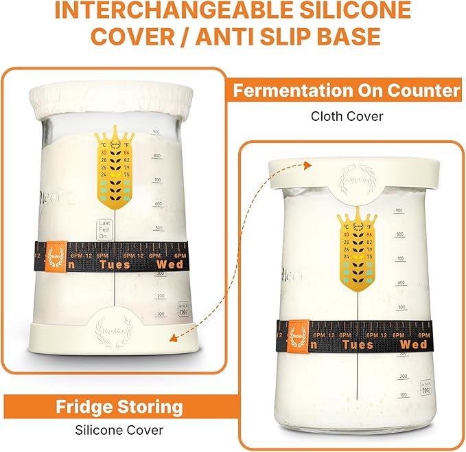 Pro Sourdough Starter Kit - 39 Oz Glass Sourdough Starter Jar (With Cloth Lid,Silicone Base,Scraper,Date Tracker,Temp Strip) - Sourdough Bread Baking Supplies For Sour Dough Bread Loaf (Cream)