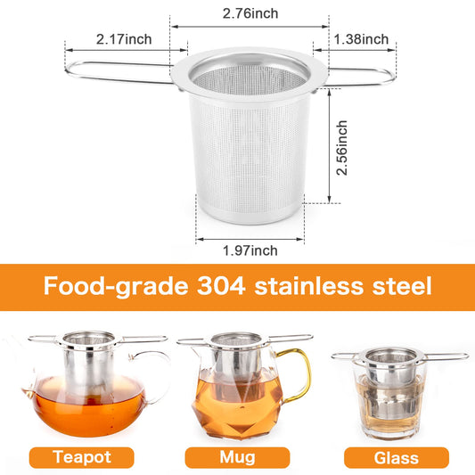 2Pack Tea Strainer, Stainless Steel Tea Infuser Basket Sitting in Mugs, Evmliy Tea Infusers for