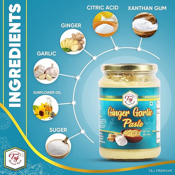 TAJ Ginger Garlic Paste | Fresh Ginger Garlic Cooking Paste | 300g (10.5oz)