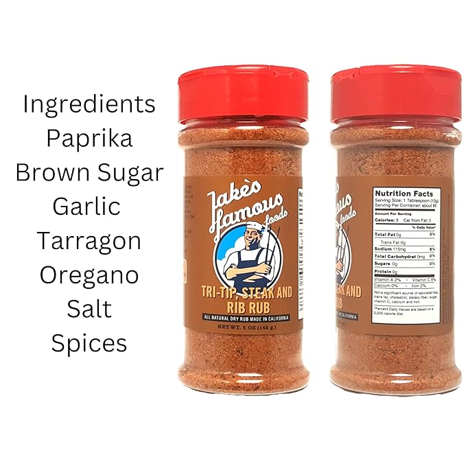 Jake's Righteous Rubs Tri Tip, Steak & Rib Rub Seasoning, 5 Oz, for Chicken, Ribs, Beef, Turkey, Santa Maria Style BBQ, Prime Roast, Gluten Free (Pack of 1)