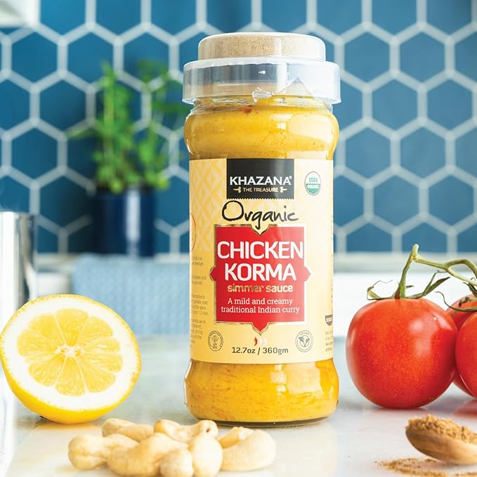 Khazana ORGANIC Chicken Korma Indian Simmer Sauce - 12.7oz Jars | Non-GMO, Vegan, Gluten Free, Kosher | Authentic Indian Meals Made Easy at Home!