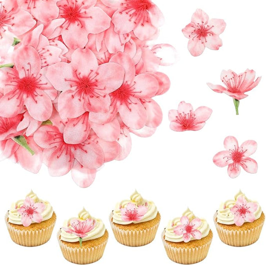 XLIUAX 52Pcs Edible Flower Cupcake Toppers, Wildflower Birthday Cake Decorations for Flower Theme Parties, Bridal Engagement, Baby Shower, Anniversaries(Pink)