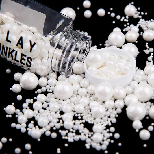 Sprinkles Edible White Pearls Sugar Candy 142g/ 5.01oz White Pearls Baking Cakes Cupcake Toppers and Cookie Ice Cream Decorations for Wedding Parties Valentines Day Halloween Christmas