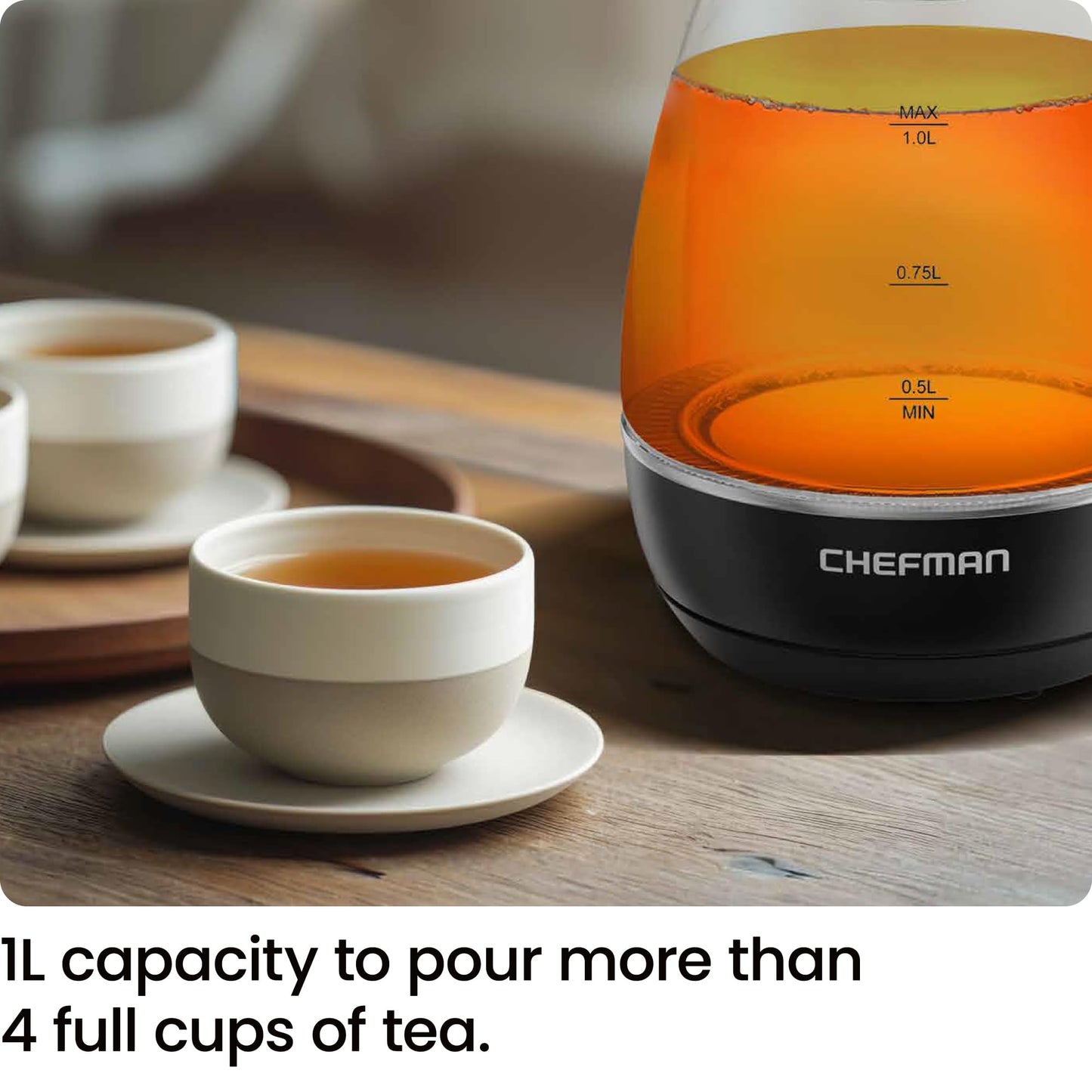 Chefman Electric Kettle with Tea Infuser, Compact 1L (4 Cups), 1500W, Removable Lid for Easy