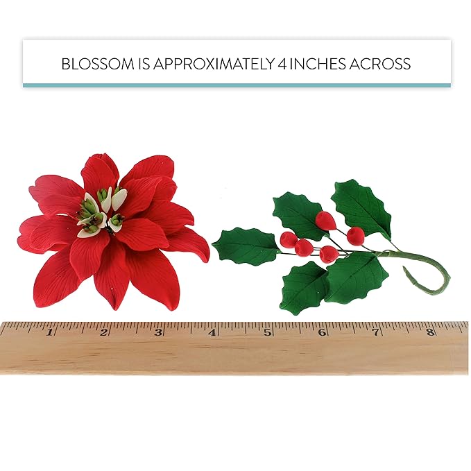 Global Sugar Art Large Poinsettia Christmas Kit Sugar Cake Flowers & Holly Leaf Sprays, 3 Piece Set by Chef Alan Tetreault. Perfect for Christmas Cake Decorations, Yule Logs and more.
