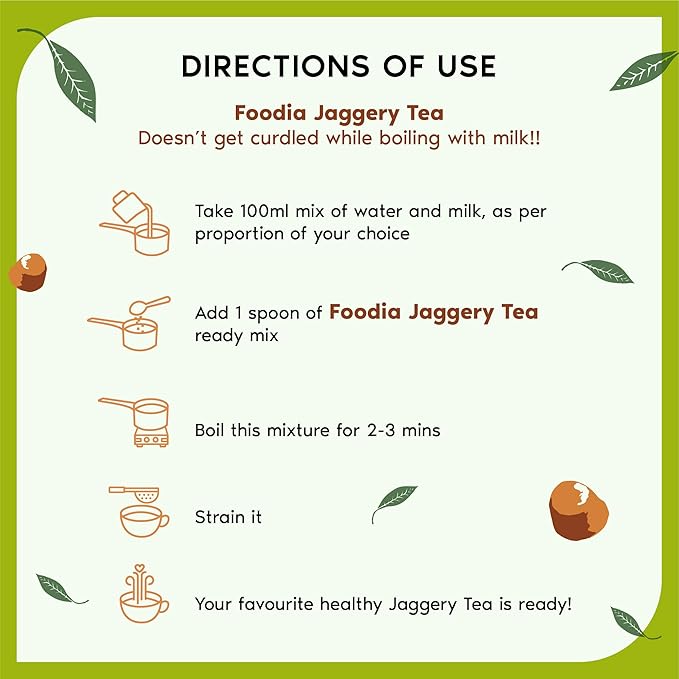 FOODIA Jaggery Cardamom Tea Gold | Readymix Tea Powder with Jaggery Powder & Premium Cardamom | 14.11oz |