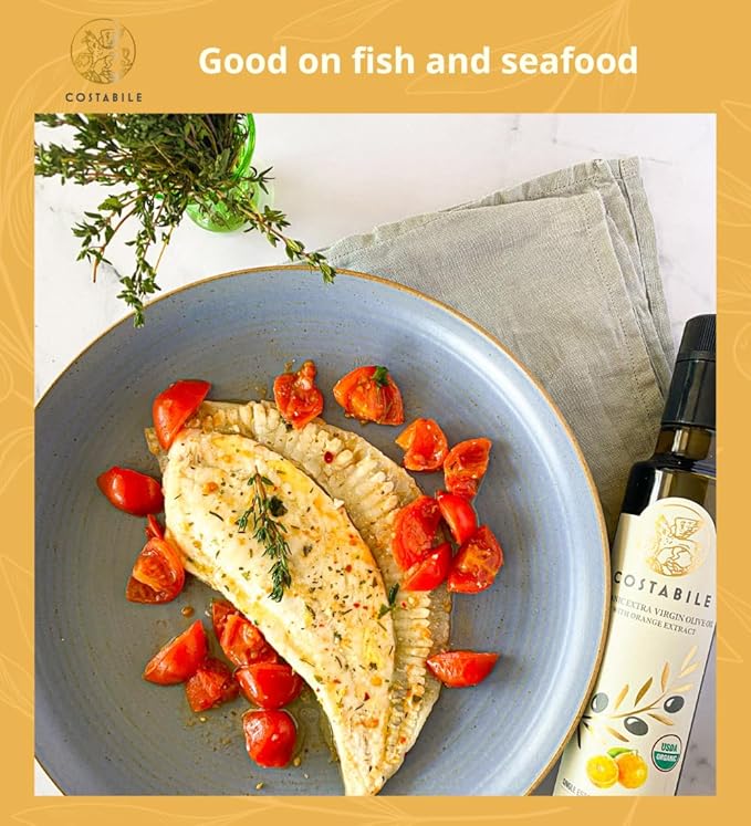 Costabile Orange Infused Olive Oil, Extra Virgin Organic from Italy. Polyphenol rich olive oil flavored with natural Italian orange. For salads, baking and cooking healthy keto friendly food 8.45Fl.Oz