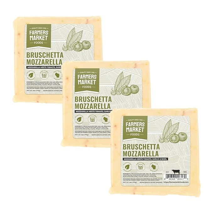 Farmers Market, Gluten Free, Keto, Paleo, Low Sodium, Zero Sugar, Wisconsin Cheese Gift Sets, 3-Pack, Bruschetta Mozzarella