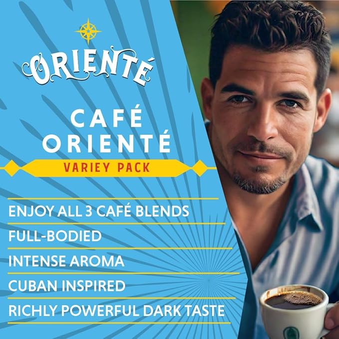 Oriente Variety Pack Instant Coffee, 40 ct, Cafe Oriente, Cafe Cubano, Cafe De Olla??100% Arabica Coffee, Instant Hot or Iced Coffee - Just add water