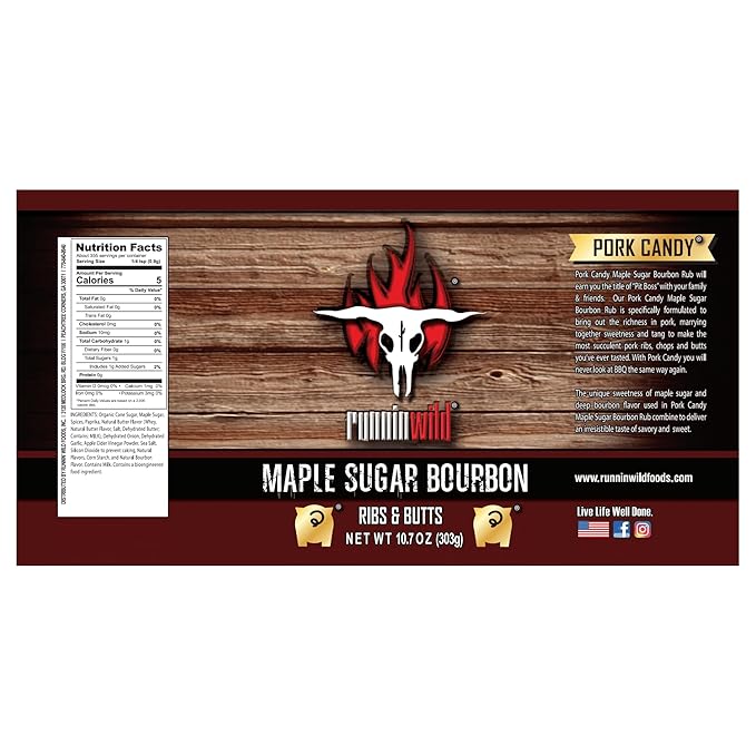 Delightfully Sweet & Smoky Maple Bourbon BBQ Seasoning Rub ??Rich Gourmet Maple Sugar Flavor That Elevates Pork, Ribs, Ham, Bacon, Chops & Butts ??Runnin??Wild Foods, 10.7oz