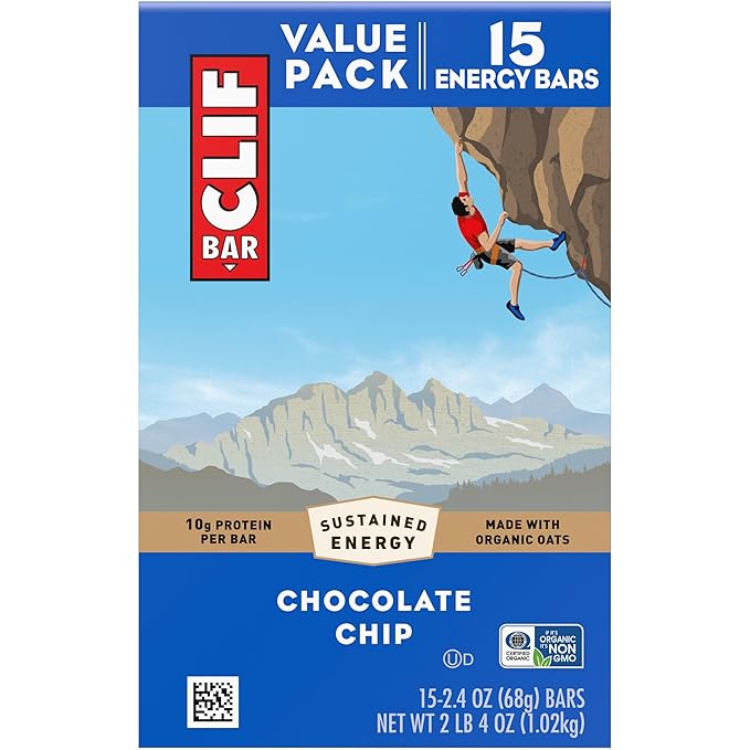 CLIF BAR - Protein Bars - Chocolate Chip - Made with Organic Oats - Energy Bars - Non-GMO - (15 Pack)