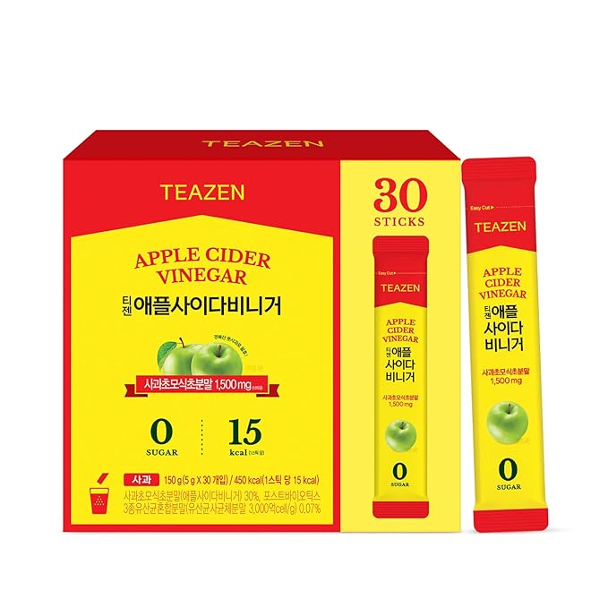 TEAZEN Apple Cider Vinegar Drink Powder Stick ??On-the-Go Wellness with 1500mg ACV, Sugar-Free, Postbiotics, 30 Sticks | Supports Digestion & Metabolism