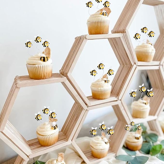 30 PCS Bumble Bee Cupcake Toppers Resin Little Figurine Bee Cupcake Picks Oh Babee Cake Decorations for Bee Theme Baby Shower Kids Boys Girls Birthday Party Decoration Supplies Black