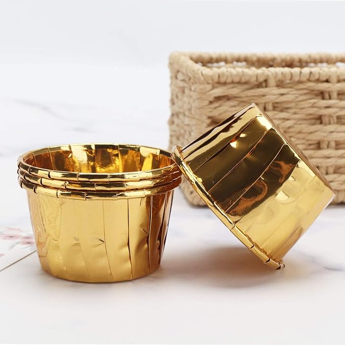 EUSOAR Gold Cupcake Liners, 100pcs 3.5 oz Disposable Aluminum ramekins, Foil Baking Cups, Aluminum Foil Muffin Liners, Aluminum Cupcake Ramekin Holder Cups for Wedding Birthday Party