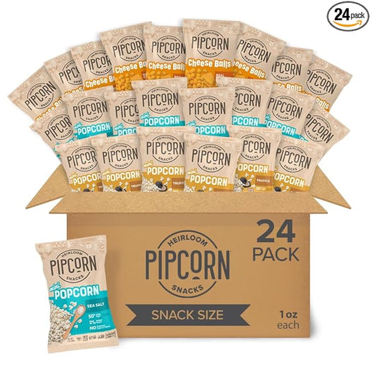 Heirloom Snack Variety Pack by Pipcorn - 1oz 24pk - with Cheese Balls and Mini Popcorn, Healthy Snacks, Gluten Free Snacks, Snack Variety Packs, Heirloom Corn