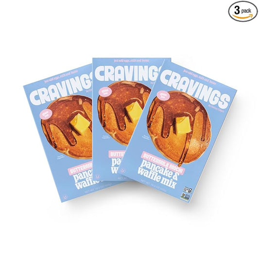 Cravings by Chrissy Teigen Pancake and Waffle Mix, Gluten free, Buttermilk Mochi Pancake & Waffle Mix, 3 Ingredients Mix, Makes 18 Pancakes, 14.2 oz (Pack of 3)