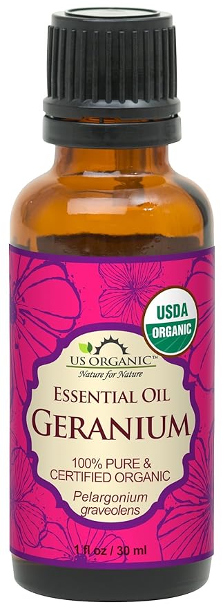 US Organic 100% Pure Geranium Essential Oil - USDA Certified Organic, Steam Distilled - W/Euro