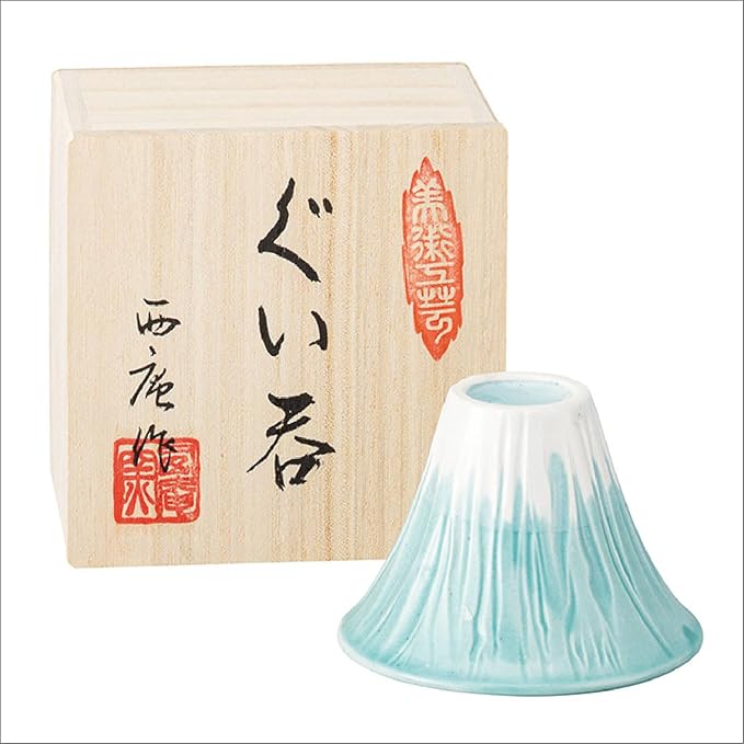Japanese Sake Cup Mount Fuji Design Wine Soju Porcelain Ochoko Gifts (Snow Fuji, 1 Ochoko)