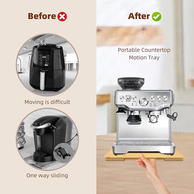 360째 Rolling Tray Bamboo Appliance Slider for Kitchen Appliances, for Breville Espresso Machine Accessories, Sliding Tray for Coffee Maker Appliances Mat Easily from Under The Cabinet Natural13"횞15.7"