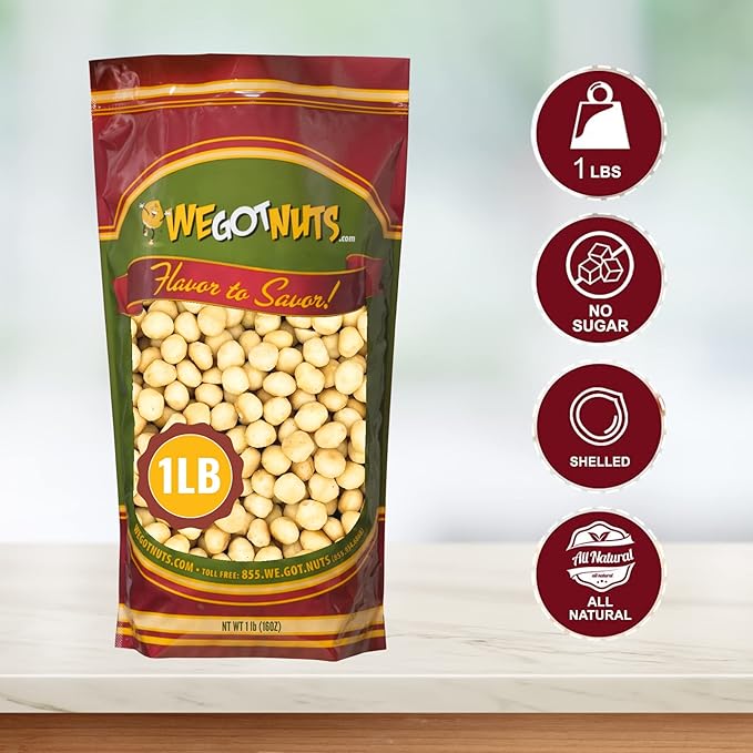 Raw Deluxe Macadamia Nuts - 1 lb - Shelled & Unsalted Premium Quality Kosher Raw Macadamia Nut Snack Pack By We Got Nuts - Natural Gourmet Fresh Macadamia Nuts Bulk - Packed In A Resealable Pouch Bag