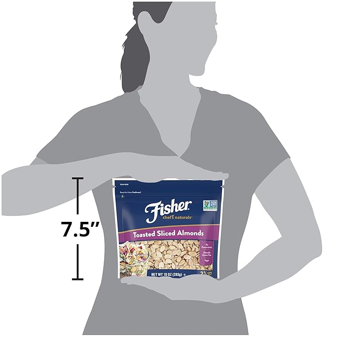 Fisher Chef's Naturals Unsalted Toasted Sliced Almonds 10oz Resealable Bag, Raw Nuts Perfect for Cooking, Baking & Snacking, Healthy Snacks for Adults, Vegan Protein, Keto Snack, Gluten Free