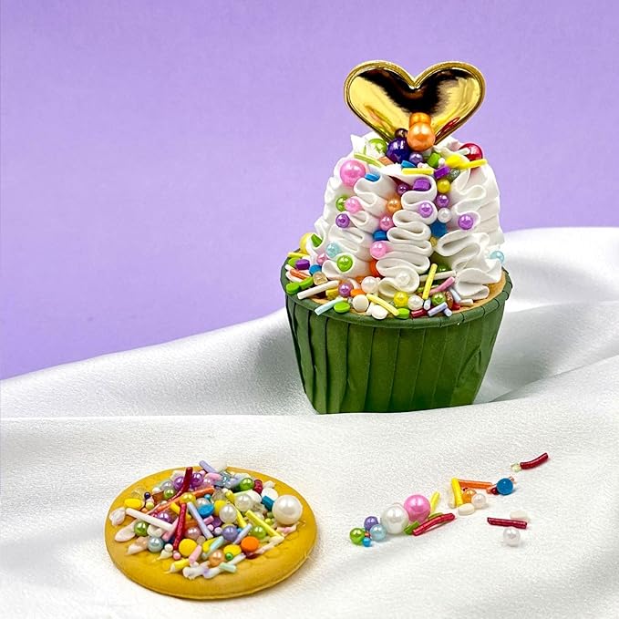Rainbow Sprinkles for Cake Decorating, Pastel Jimmies and Pearls Sprinkles Mix for Donut Cookie Baking Brownies Cupcake Ice Cream Toppings