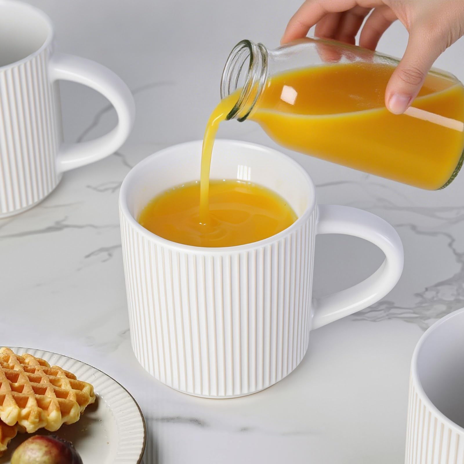 DeeCoo Matte White Coffee Mugs Set of 4, 12 Ounce Mug with Handles, Ceramic Stoneware Catering