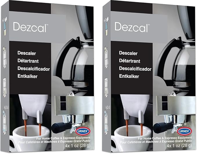 Urnex Dezcal Home Activated Descaler For Home Coffee & Espresso Equipt 2 boxes, each containing 4 (1 oz Packets)