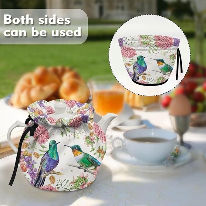 Hummingbird Tea Cozy for Teapot Insulated Kitchen Decor Flower Tea Pot Cover for Keeping Warm Teapot Dust Protector for Women