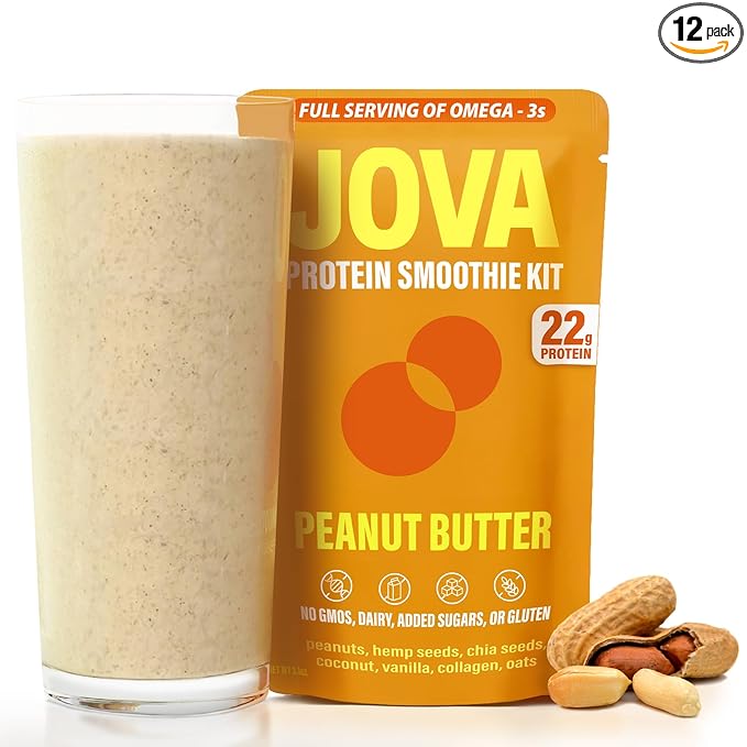 JOVA Peanut Butter Shake | Whole Food Nutrition in 1 Minute | 20g Protein, Omega-3, 2g Sugar | Breakfast, Snack or Anytime | High Fiber, Gluten-Free, Non-GMO | 12-Pack