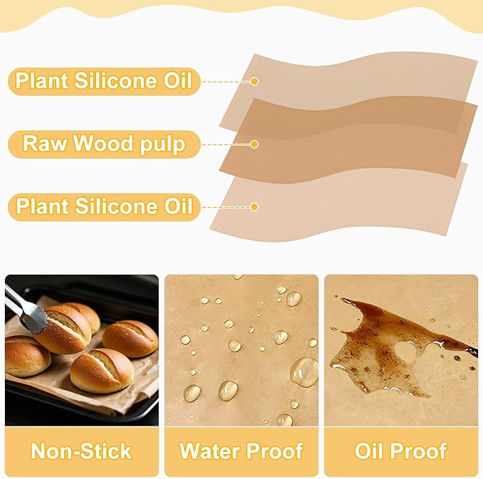 Sunhoo 100 PCS 9 x13" Parchment Paper Sheets for Baking Wrapping Paper Unbleached Air Fryer Oven Resist Sticking Bakery Liners Brown Precut Squares for Cooking Grilling Steaming Withstand up to 428??,<div>