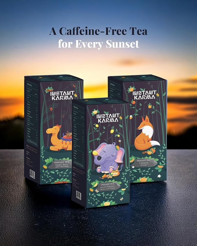 Instant Karma Tea | Dates, Ginger & Cinnamon Instant Tea | All-Natural, Caffeine-Free, No Added Sugar | Warm & Comforting | 20 Sachets (Dates, Ginger, and Cinnamon)