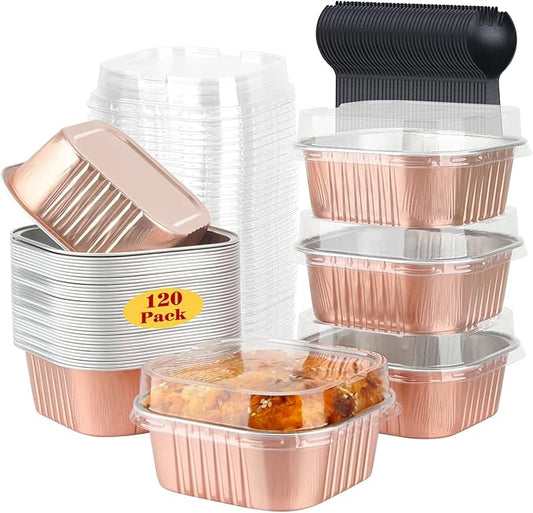 LNYZQUS 120pack/10oz Mini Cake Tins with Lids, 4?�x4??Mini Foil Pans Disposable Brownie Baking Cups, Small Aluminum Bread Muffin Pan Jumbo Cupcake Containers Holders-Champagne