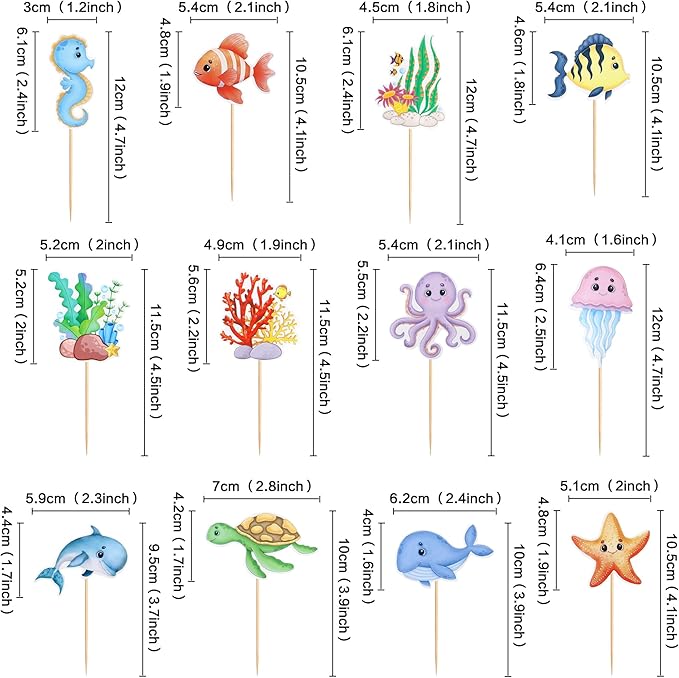 18 Pcs Ocean Cupcake Toppers - Ocean Theme Party Decorations Sea Animals Dolphin Whale Turtle Octopu Weaweed Party Cake Picks for Kids Under the Sea Baby Shower Birthday Party Supplies