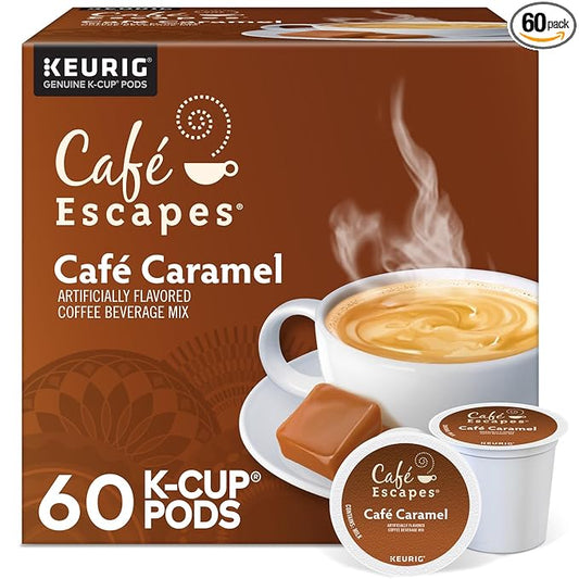 Café Escapes Café Caramel Coffee Beverage, Single-Serve K-Cup Pods, 60 Count