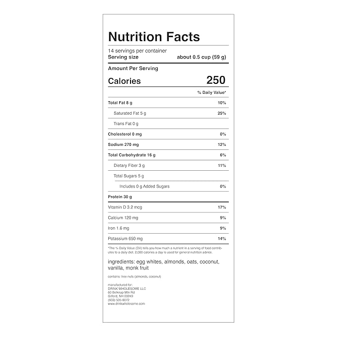 Drink Wholesome Vanilla Meal Replacement Powder | for Sensitive Stomachs | Gut Friendly | Additive & Dairy Free | No Artificial Sweeteners | No Bloating, Farts or Gas | No Constipation or Diarrhea