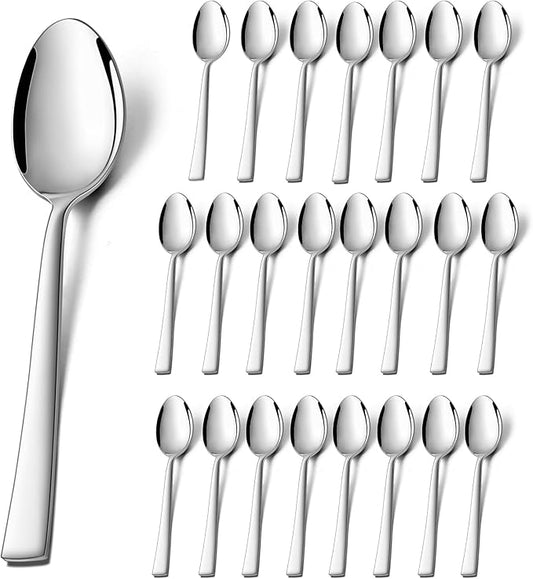 P&P CHEF Teaspoon Set (24 Pieces), 6.7" Stainless Steel Mini Tea Spoons, Premium Stirring Silverware, Kitchen Dessert Coffee Spoon Set, Mirror Finish & Dishwasher Safe