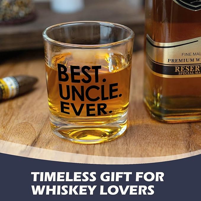 Best Uncle Ever Gifts Whiskey Glasses 10 oz, Uncle Gifts from Niece Nephew, Old Fashioned Rocks Glasses for Men Drinking Scotch Bourbon Cocktail Liquor Vodka