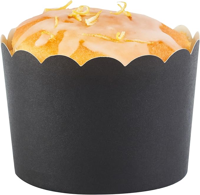 Panificio 10 Ounce Cupcake Wrappers, 200 Scalloped Baking Cups - Oven-Ready, Greaseproof, Black Paper Cupcake Liners, Disposable, For Birthdays, Baby Showers, Or Weddings - Restaurantware